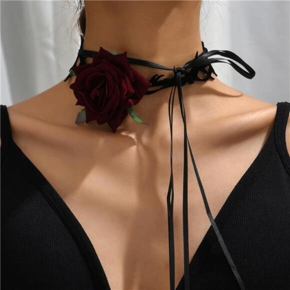 Black Necklaces for Women, Adjustable Layered Velvet Leather Lace - Picture 3 of 6